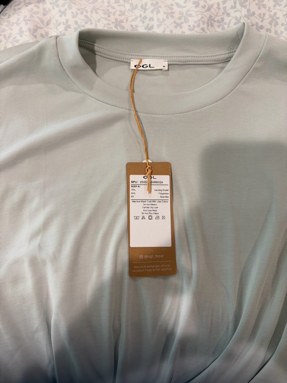OGL Women’s Light Mint Short Sleeve Waist-Detail Top - Picture 3 of 3